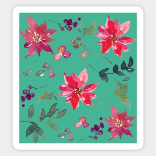 Red, Purple, blue and Green Watercolour Flower Leaves Sticker